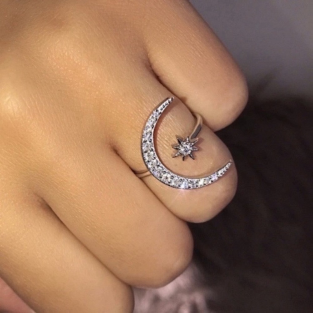 LAST! Best seller! Silver rhinestone 🌙 ring midi - Picture 1 of 5